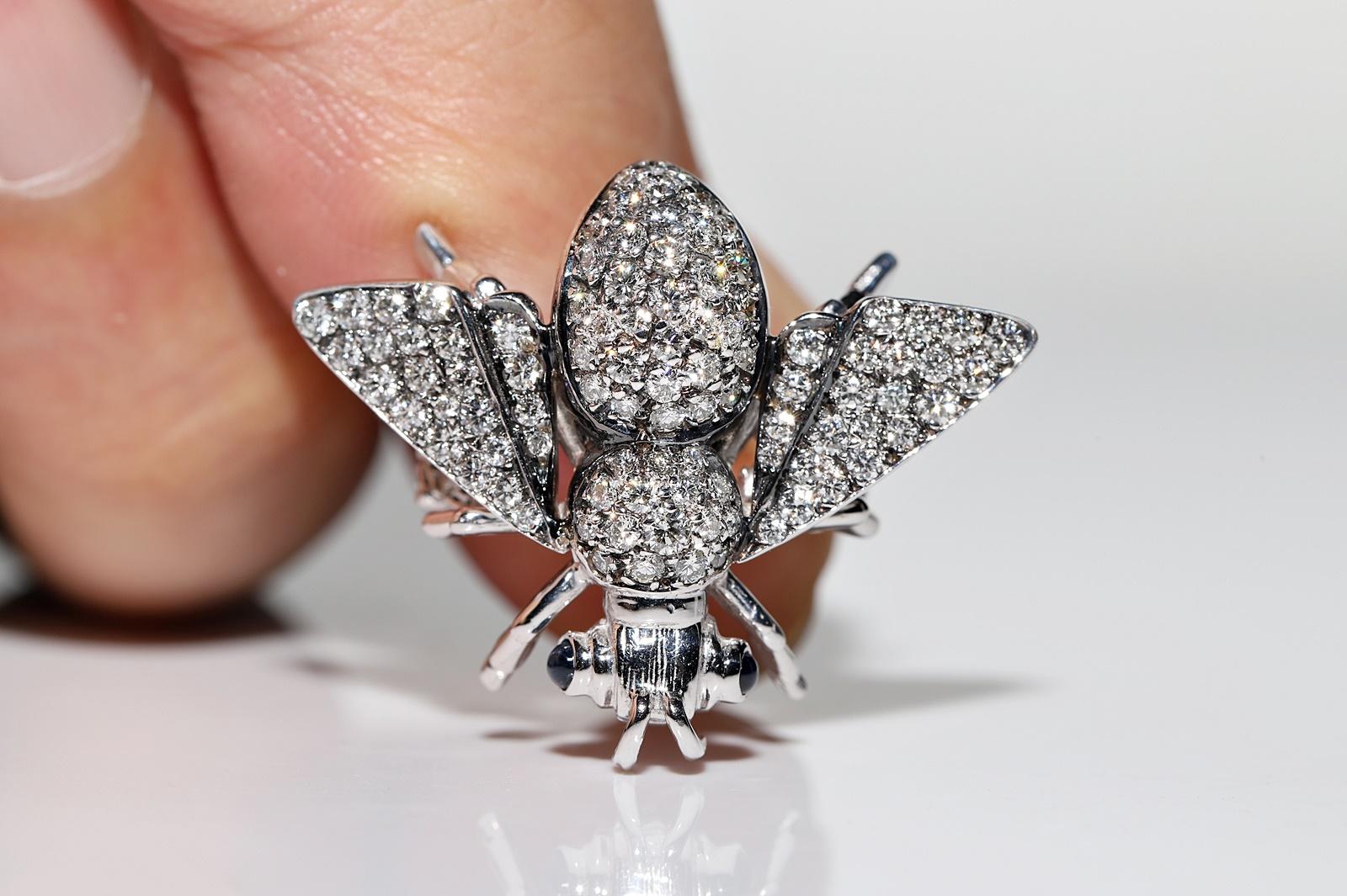 18 Karat Gold Natürlicher Diamant und Saphir Fliegendekorierter starker Ring, Vintage (Retro) im Angebot