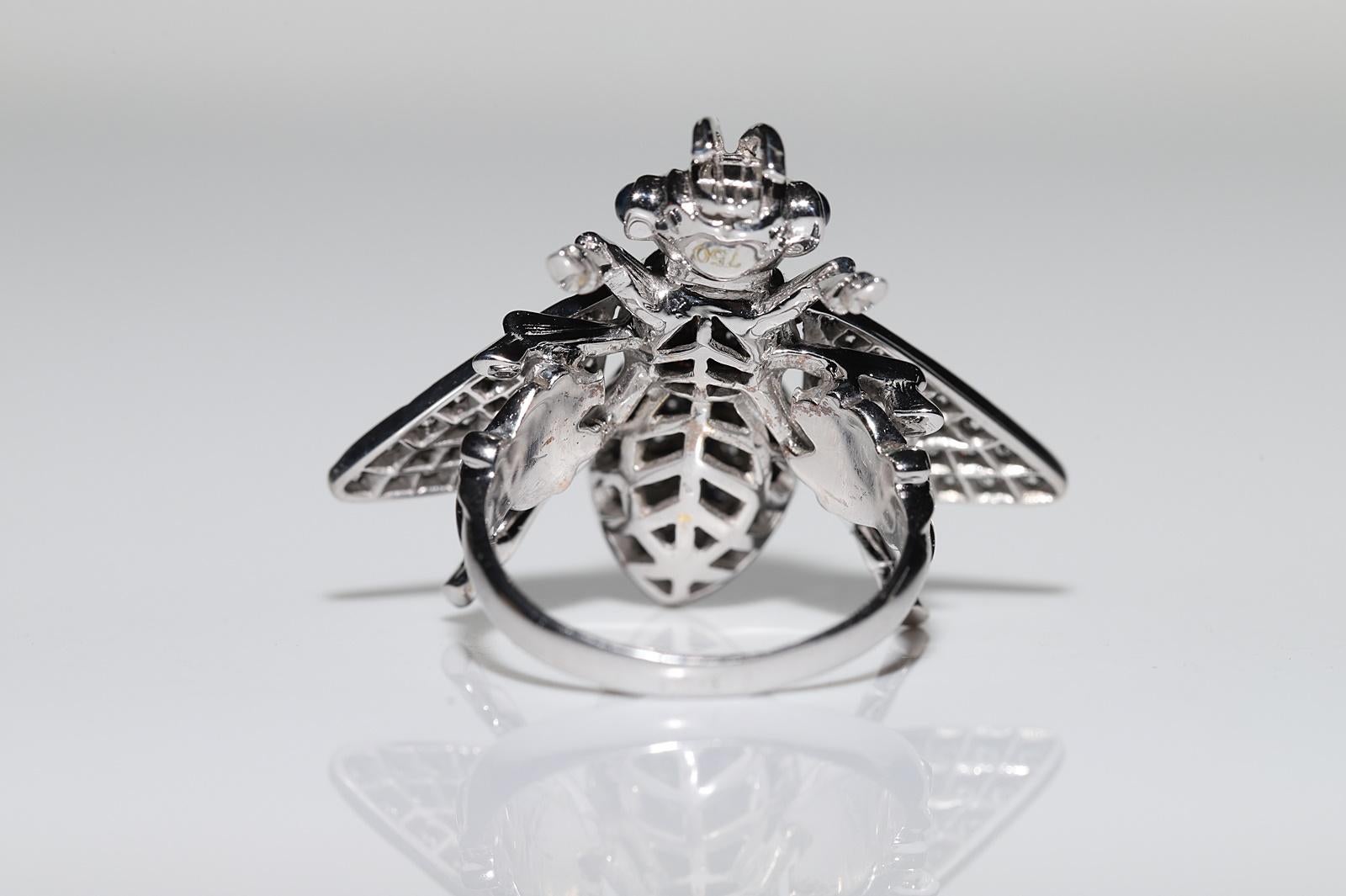 18 Karat Gold Natürlicher Diamant und Saphir Fliegendekorierter starker Ring, Vintage (Brillantschliff) im Angebot