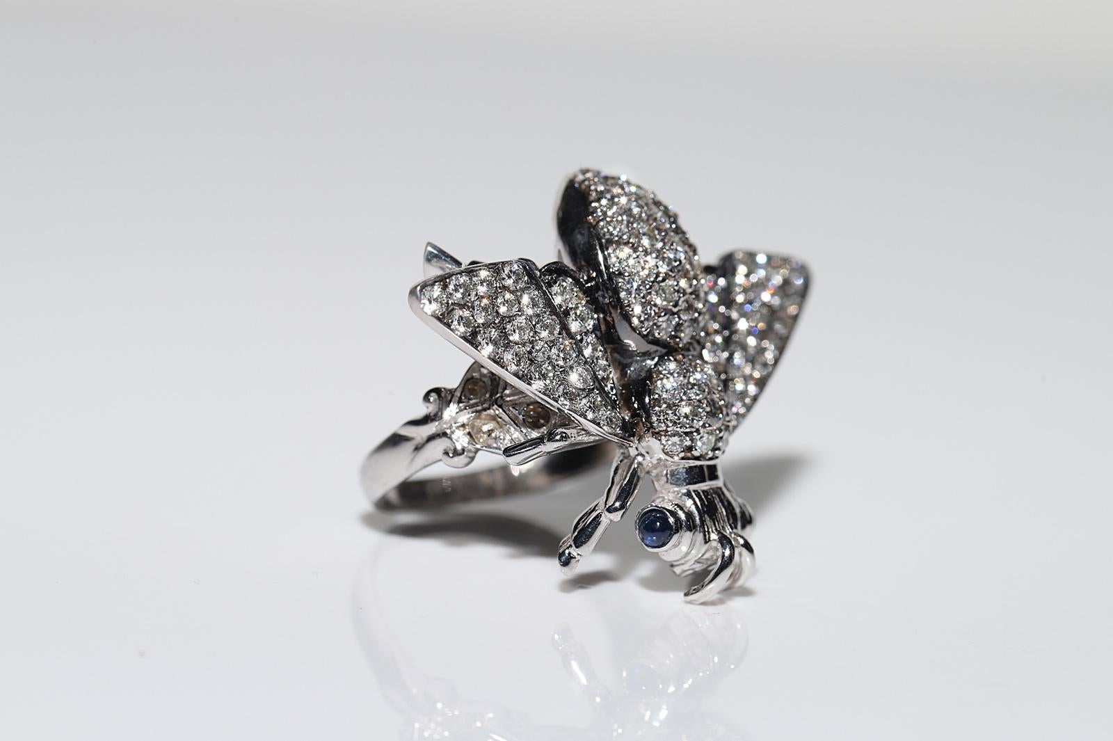 Women's Vintage 18k Gold Natural Diamond And Sapphire Fly Decorated Strong Ring For Sale