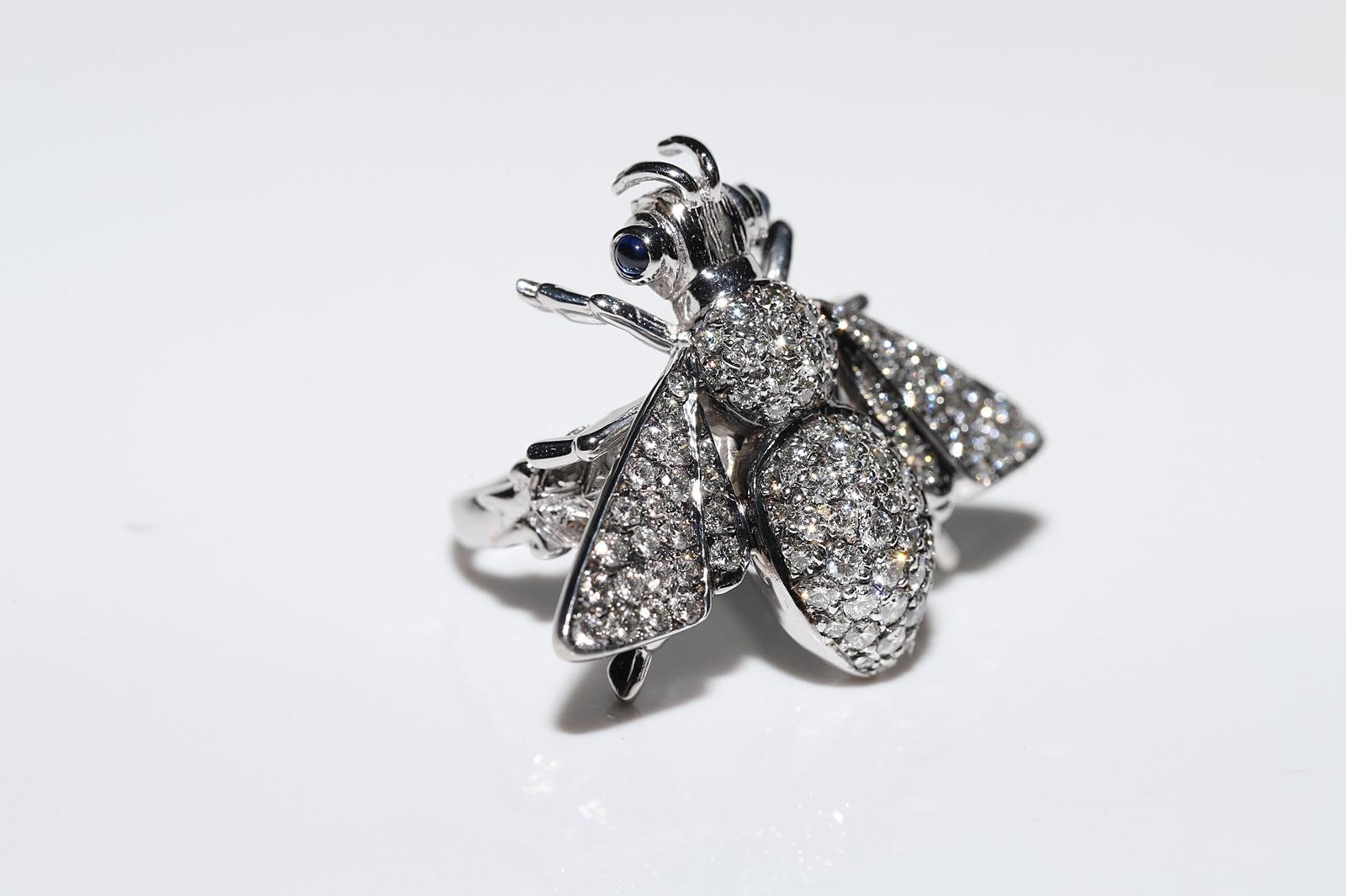 18 Karat Gold Natürlicher Diamant und Saphir Fliegendekorierter starker Ring, Vintage im Angebot 1