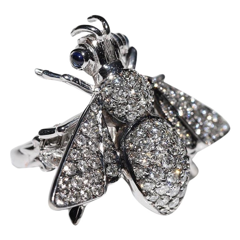 Anello forte decorato con diamanti naturali e zaffiri in oro 18k vintage