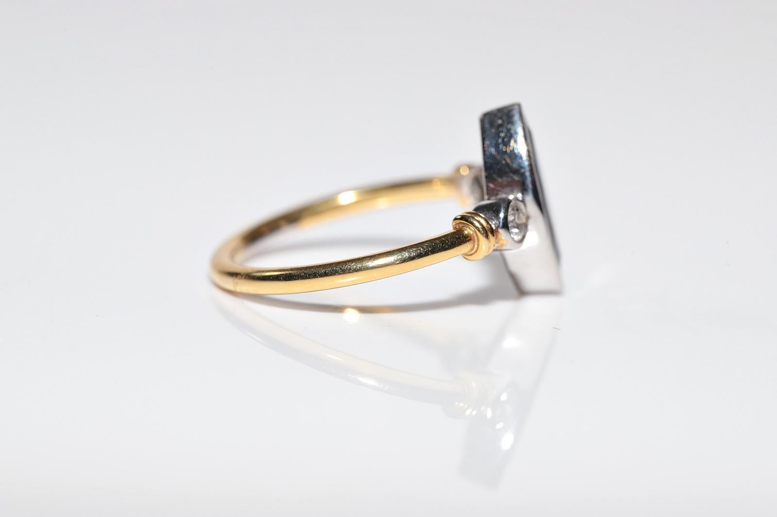 Anello Navette con diamanti naturali e zaffiri in oro 18k vintage in vendita 4