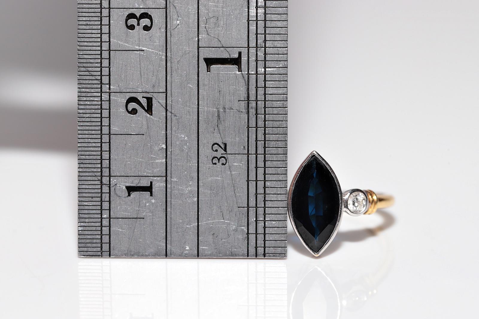 Anello Navette con diamanti naturali e zaffiri in oro 18k vintage in vendita 7
