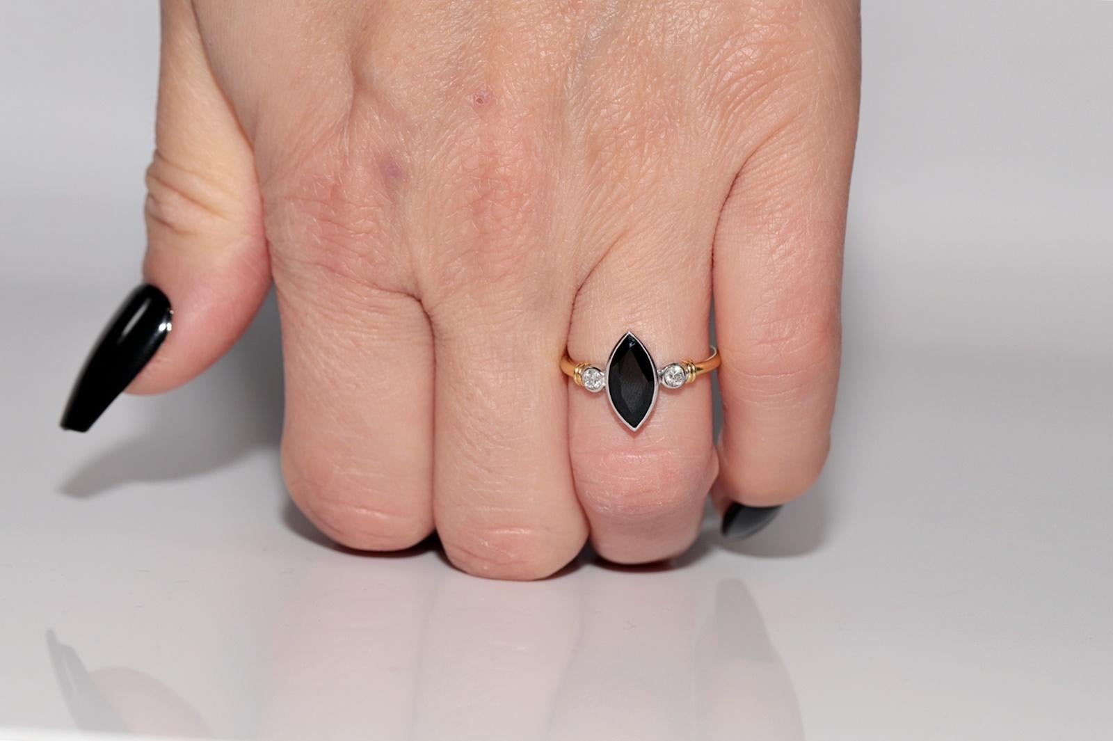 Rétro Anello Navette con diamanti naturali e zaffiri in oro 18k vintage in vendita