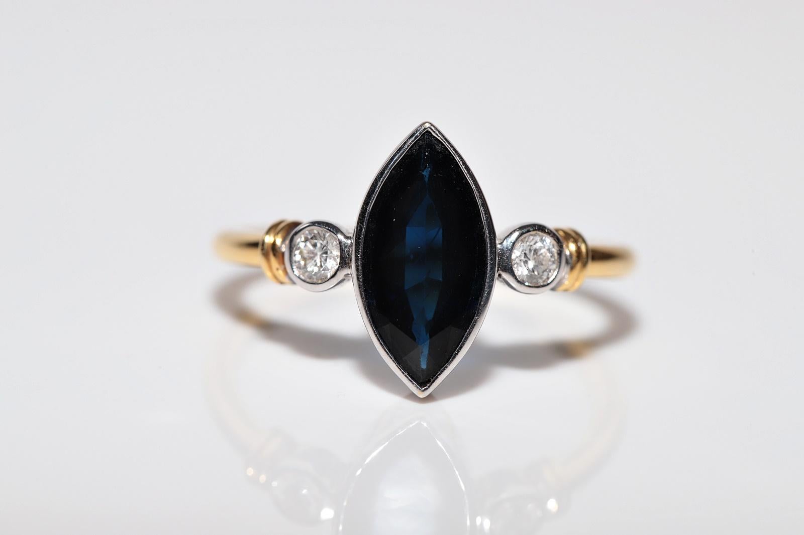 Anello Navette con diamanti naturali e zaffiri in oro 18k vintage in vendita 2