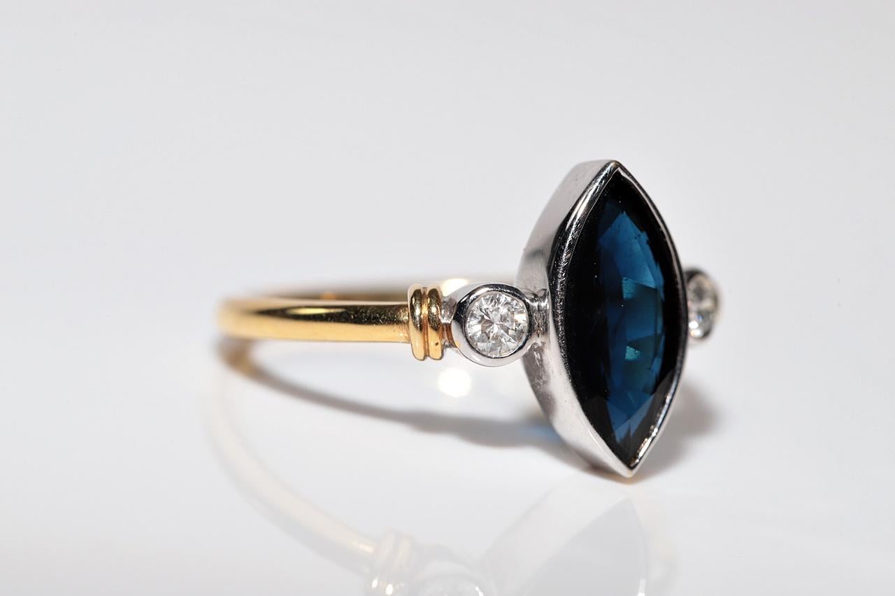 Anello Navette con diamanti naturali e zaffiri in oro 18k vintage in vendita 3