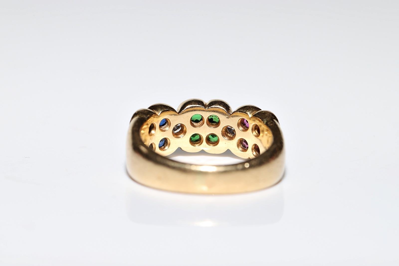 Vintage 18k Gold Natural Diamond And Tsavorite And Ruby Sapphire Decorated Ring For Sale 4