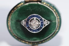 Vintage 18k Gold Natural Diamond Caliber Cut Sapphire Decorated Ring