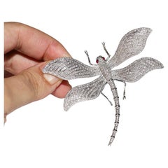 Retro 18k Gold Natural Diamond Decorated Amazing Dragonfly Brooch 
