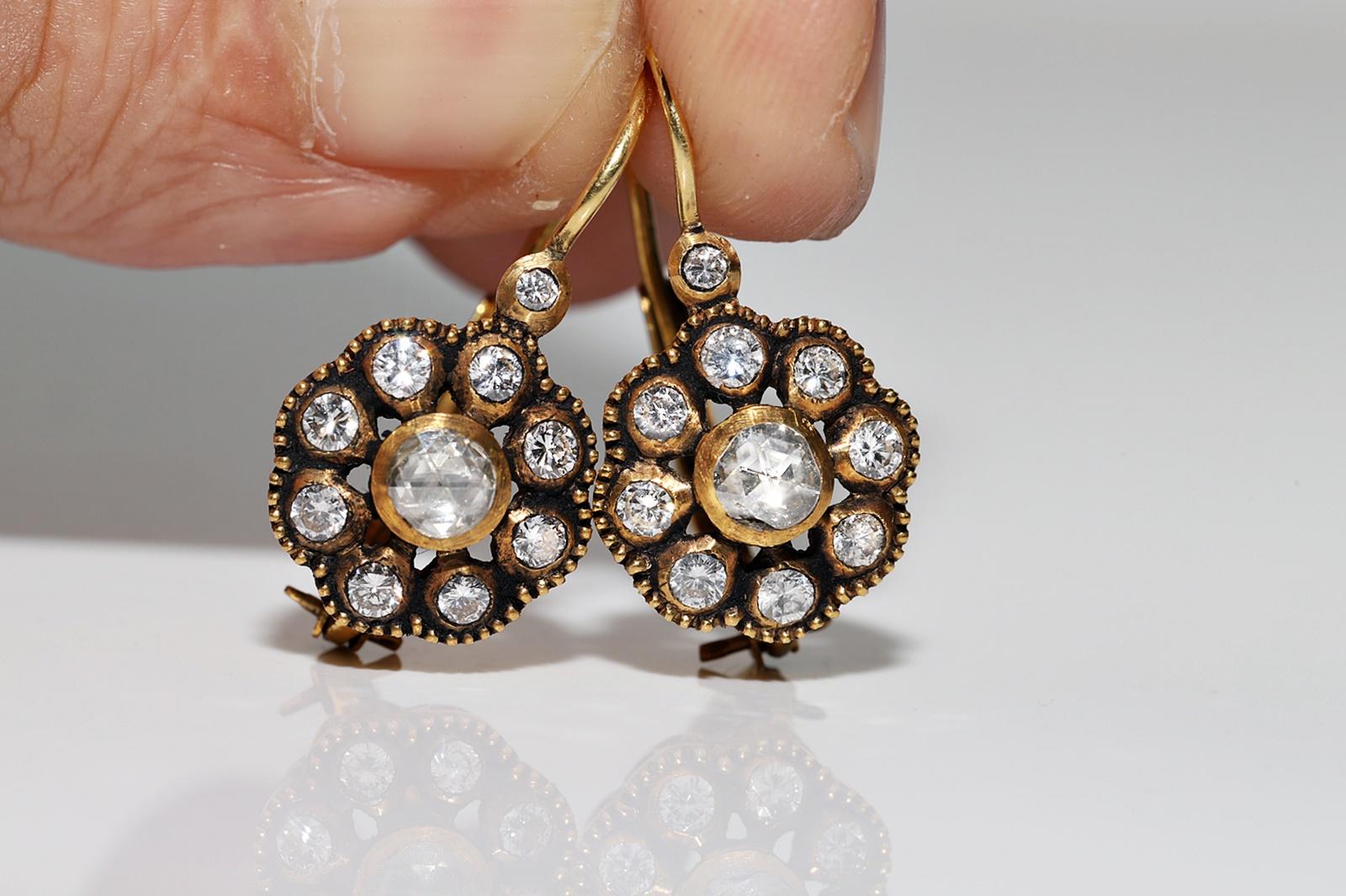 Vintage 18k Gold Natural Diamond Decorated Cocktail Earring  For Sale 4