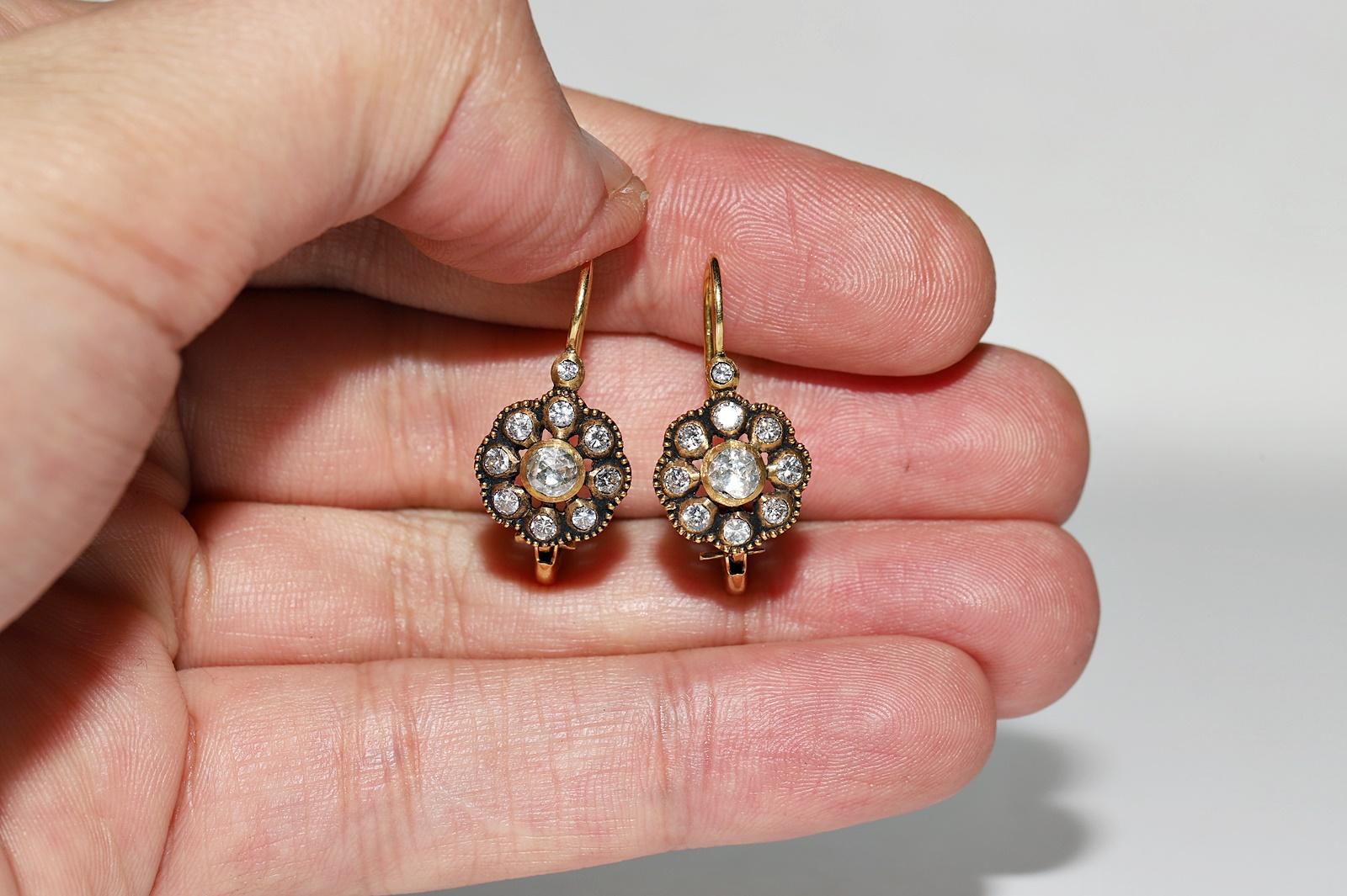 Vintage 18k Gold Natural Diamond Decorated Cocktail Earring  For Sale 8