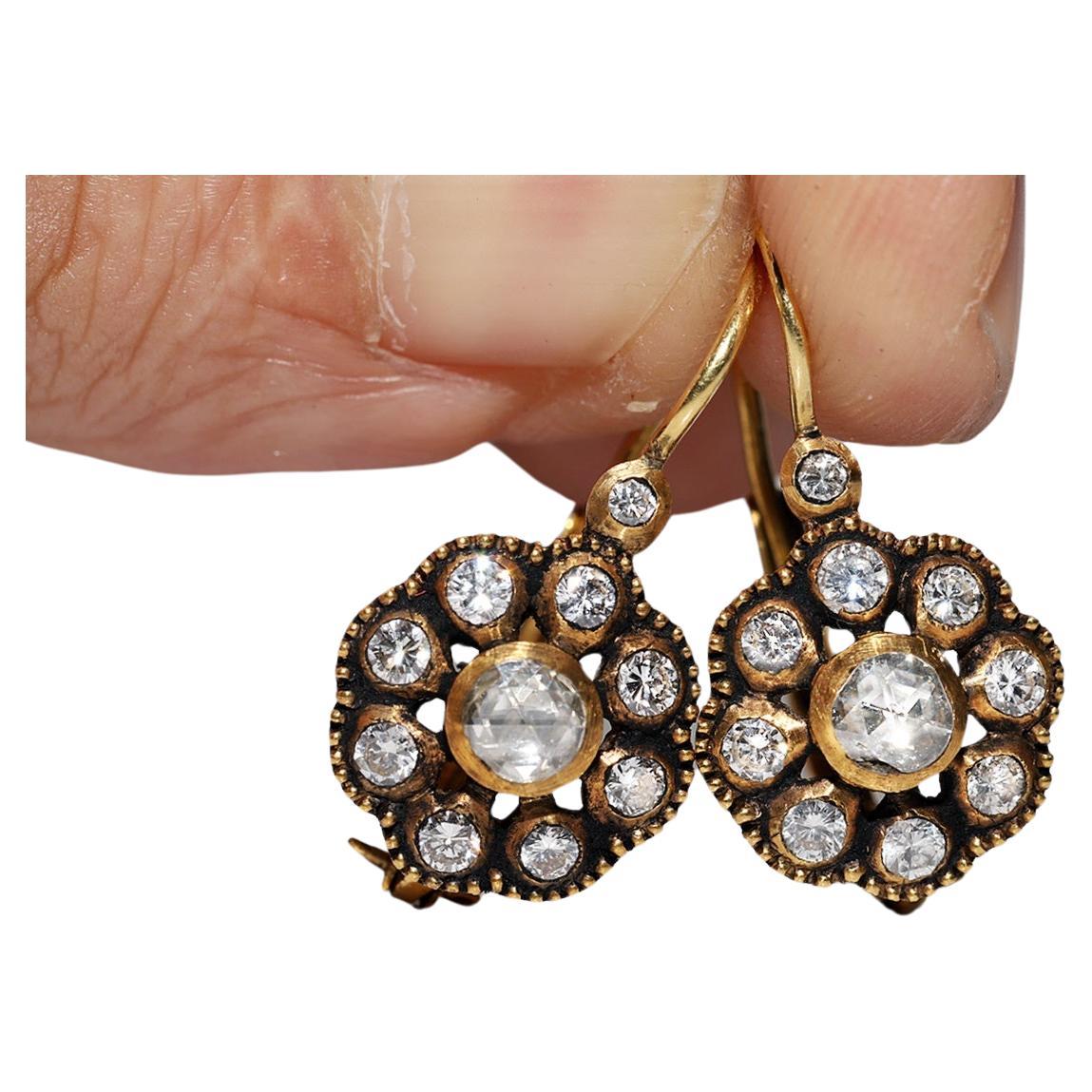 Vintage 18k Gold Natural Diamond Decorated Cocktail Earring  For Sale
