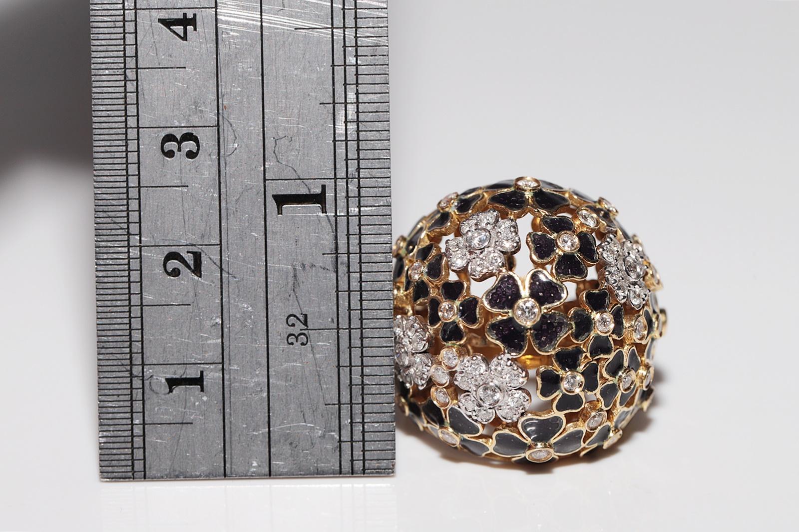 18 Karat Gold Natürlicher Diamant Dekorierter Blumen Emaille-Ring mit Blumen im Angebot 7