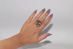 Vintage 18k Gold Natural Diamond Decorated Flowers Enamel Ring