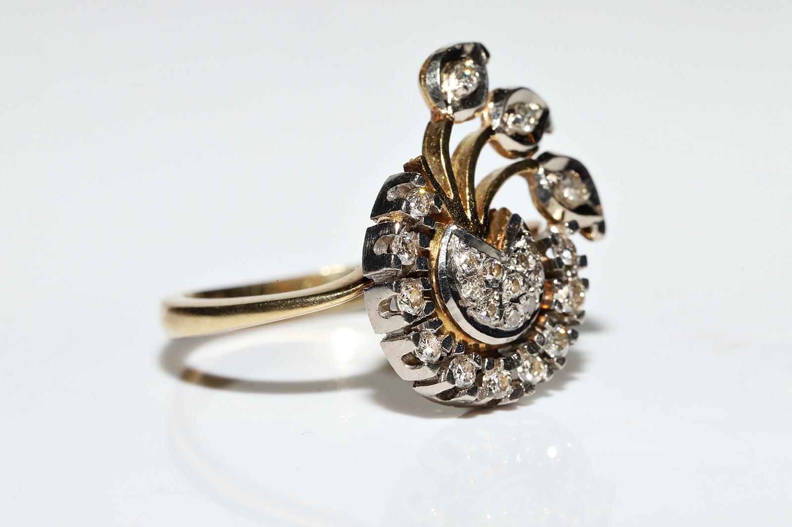 Donna Anello d'epoca in oro 18 carati con diamanti naturali e fiori decorati in vendita