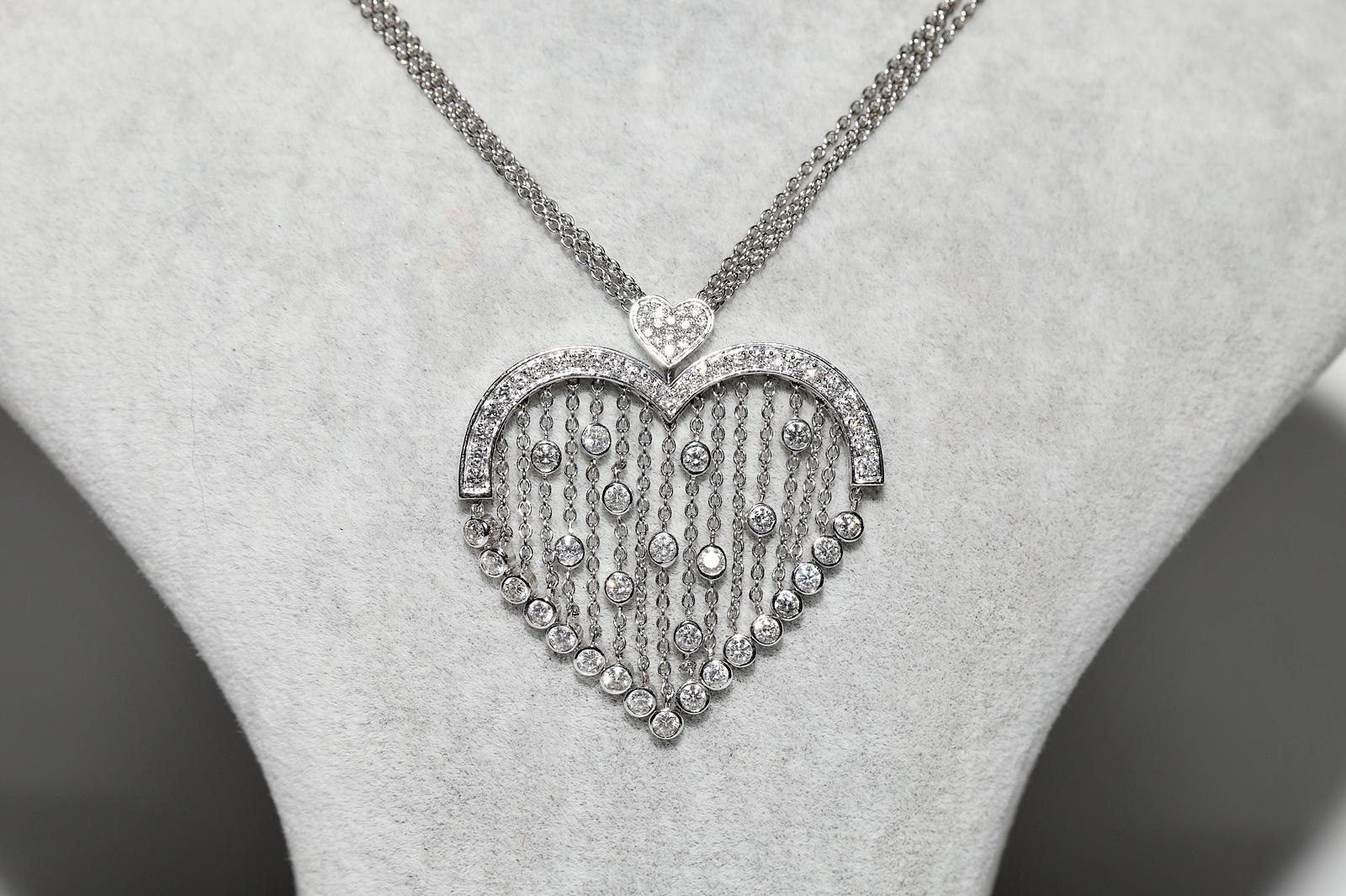 Vintage 18k Gold natürlichen Diamanten dekoriert Herz Anhänger Halskette (Retro) im Angebot
