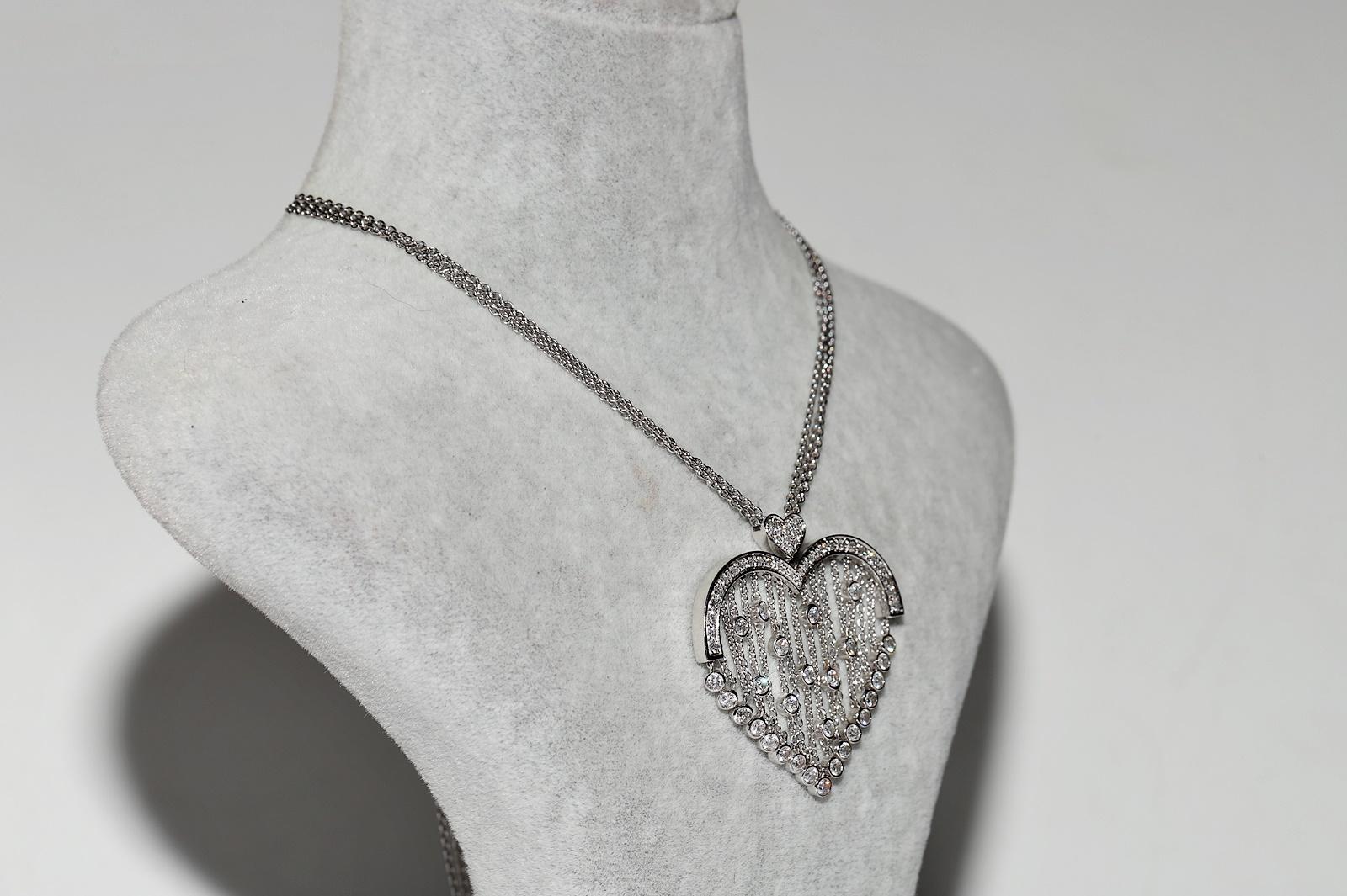 Vintage 18k Gold natürlichen Diamanten dekoriert Herz Anhänger Halskette im Zustand „Gut“ im Angebot in Fatih/İstanbul, 34