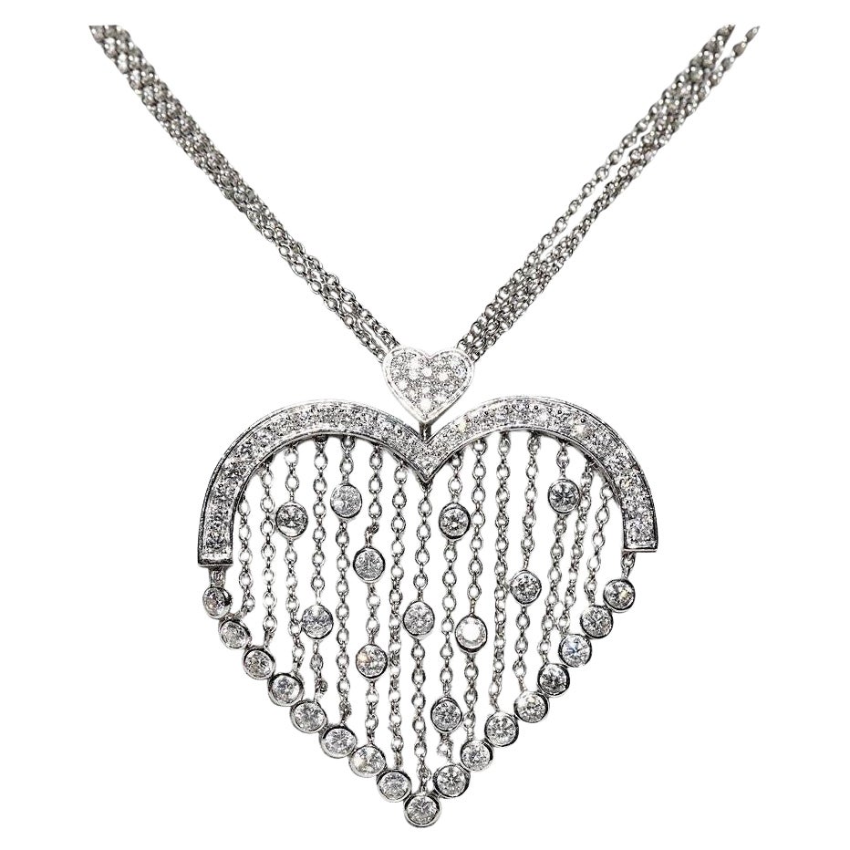 Collier vintage en or 18k avec pendentif en forme de coeur orné de diamants naturels