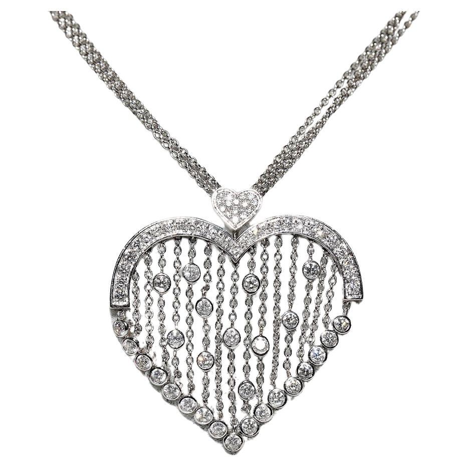Vintage 18k Gold Natural Diamond Decorated Heart Pendant Necklace 