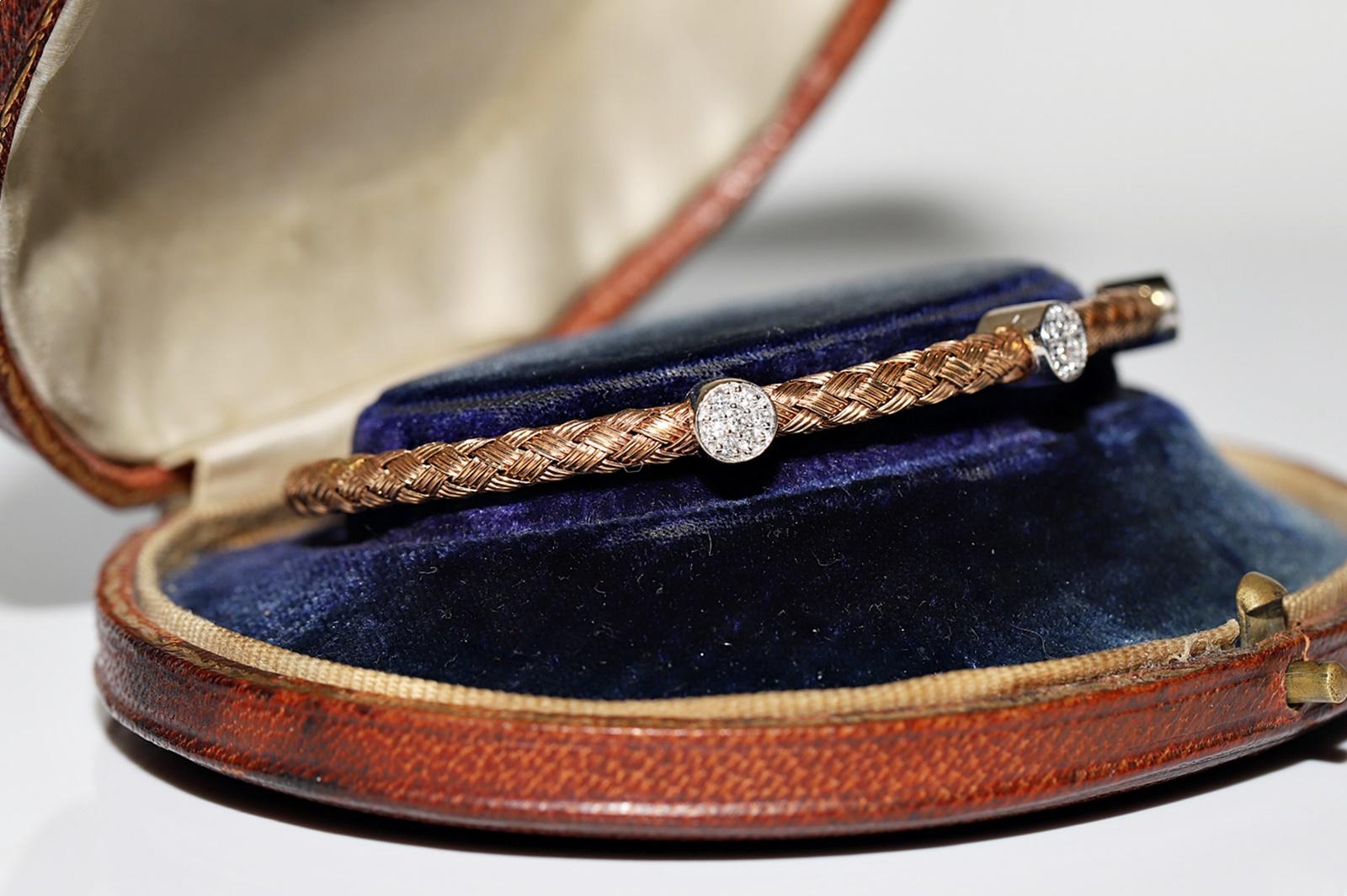 18 Karat Gold natürliches, verziertes, hübsches Vintage-Armband mit Diamanten  (Brillantschliff) im Angebot