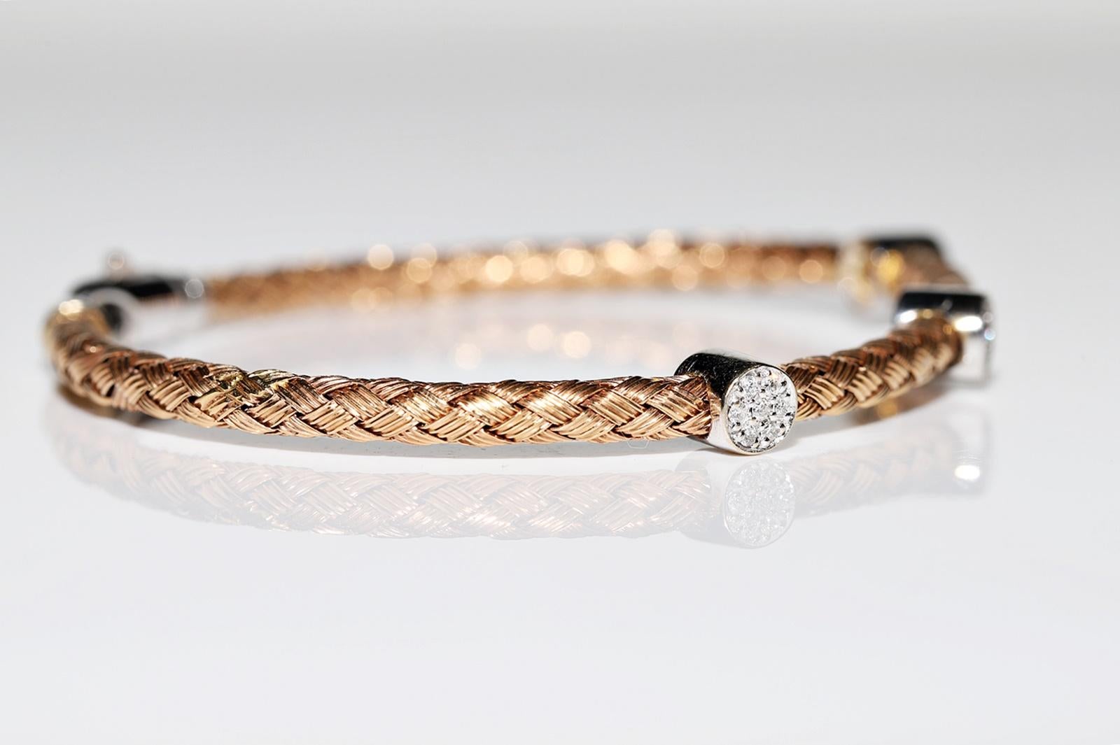 18 Karat Gold natürliches, verziertes, hübsches Vintage-Armband mit Diamanten  Damen im Angebot