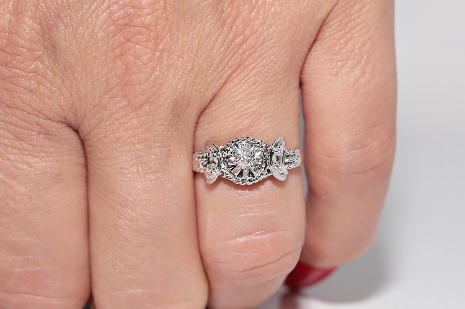 Vintage 18k Gold natürlichen Diamanten verziert Solitär Seil Design Ring im Angebot 10