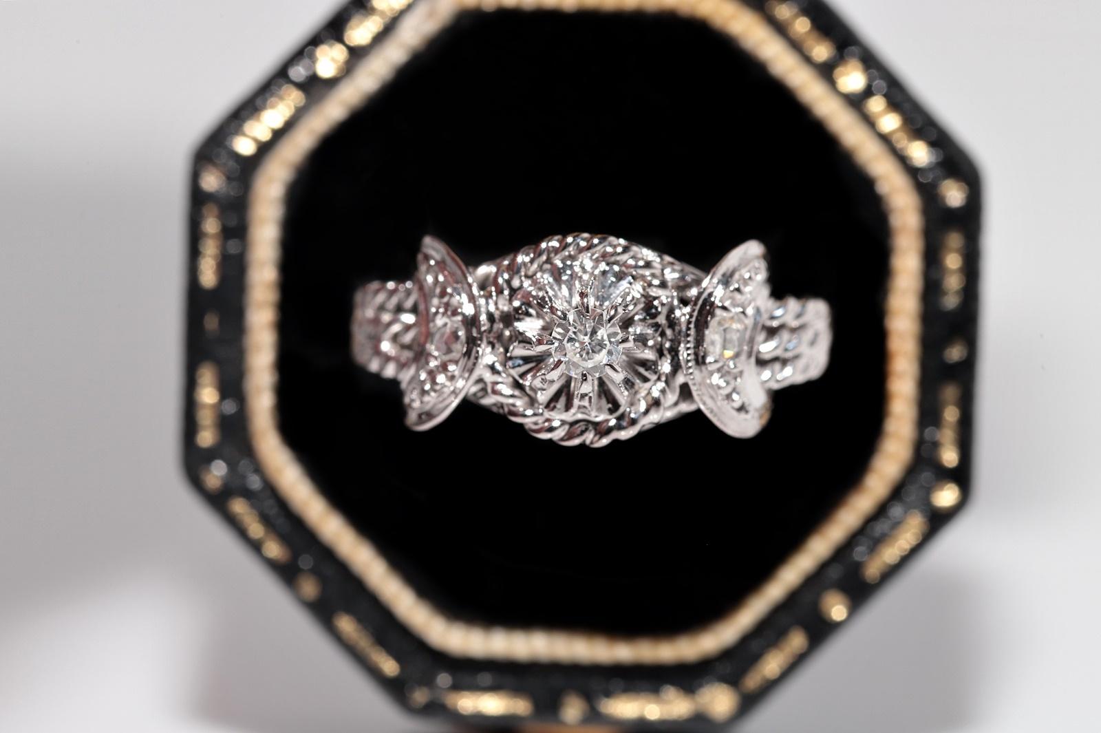 Vintage 18k Gold natürlichen Diamanten verziert Solitär Seil Design Ring im Angebot 11