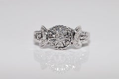 Vintage 18k Gold Natural Diamond Decorated Solitaire Rope Design Ring