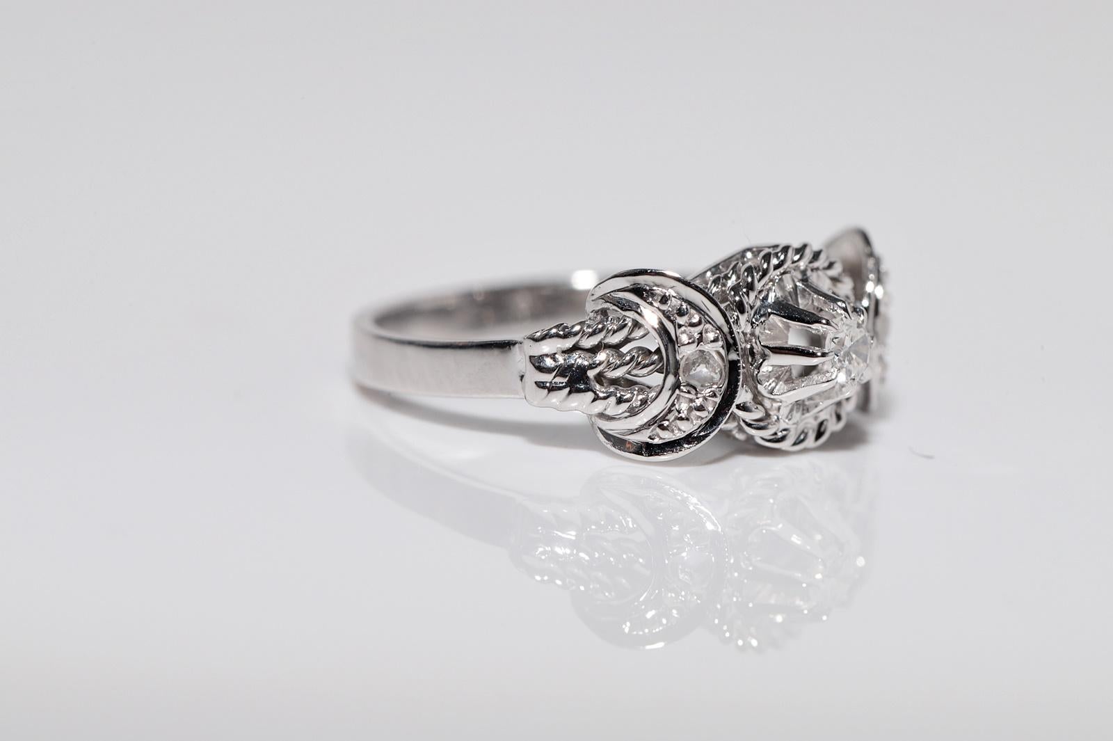 Vintage 18k Gold natürlichen Diamanten verziert Solitär Seil Design Ring (Brillantschliff) im Angebot