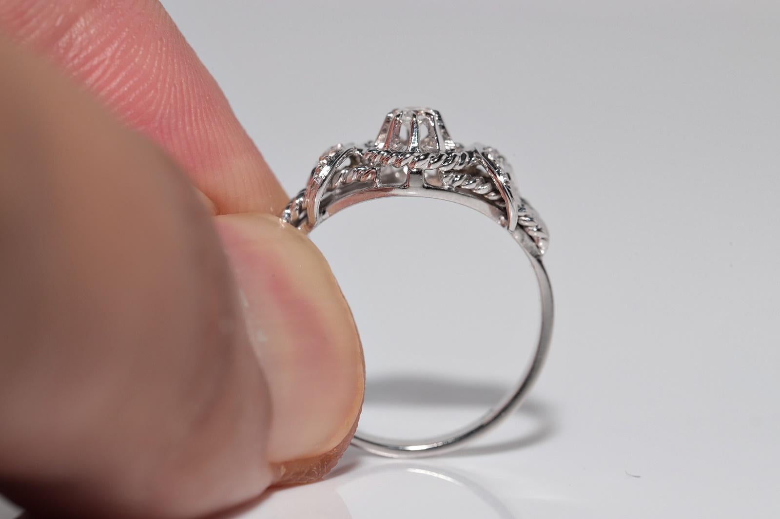 Vintage 18k Gold natürlichen Diamanten verziert Solitär Seil Design Ring Damen im Angebot