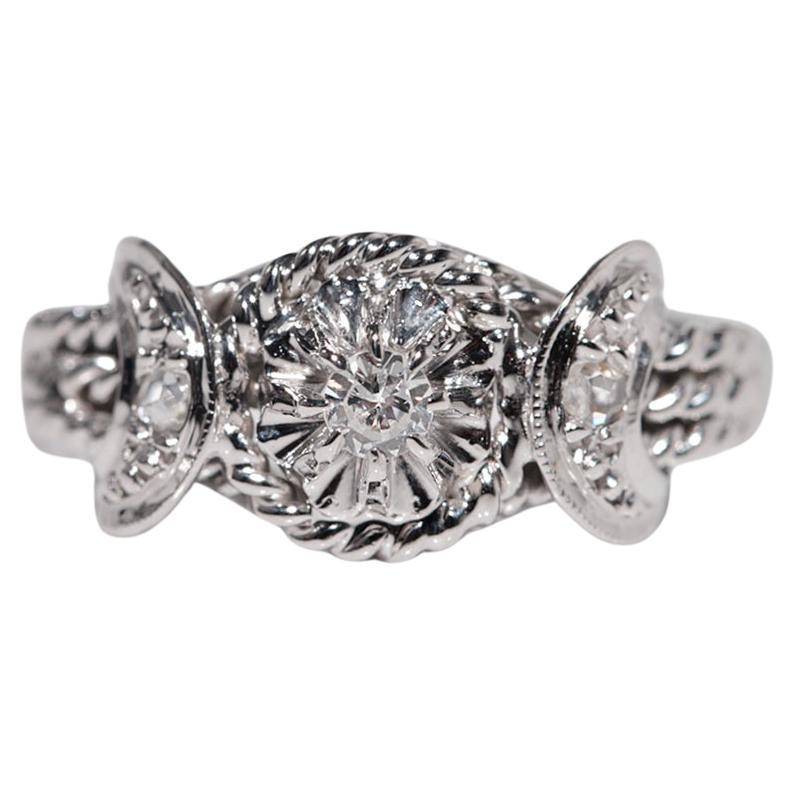 Vintage 18k Gold natürlichen Diamanten verziert Solitär Seil Design Ring im Angebot