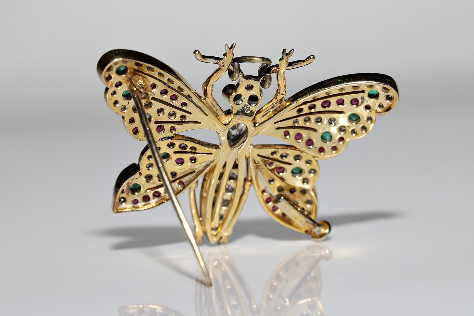 Vintage 18k Gold Natural Diamond Sapphire Ruby Emerald Butterfly Brooch  For Sale 1