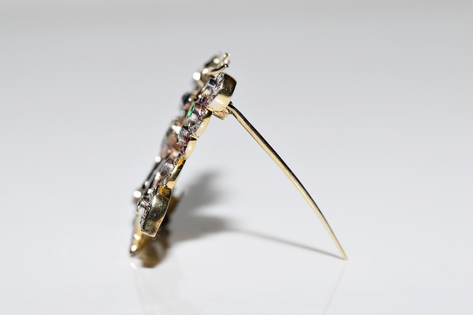 Broche Mariposa Vintage Oro 18k Diamante Natural Zafiro Rubí Esmeralda en venta 2