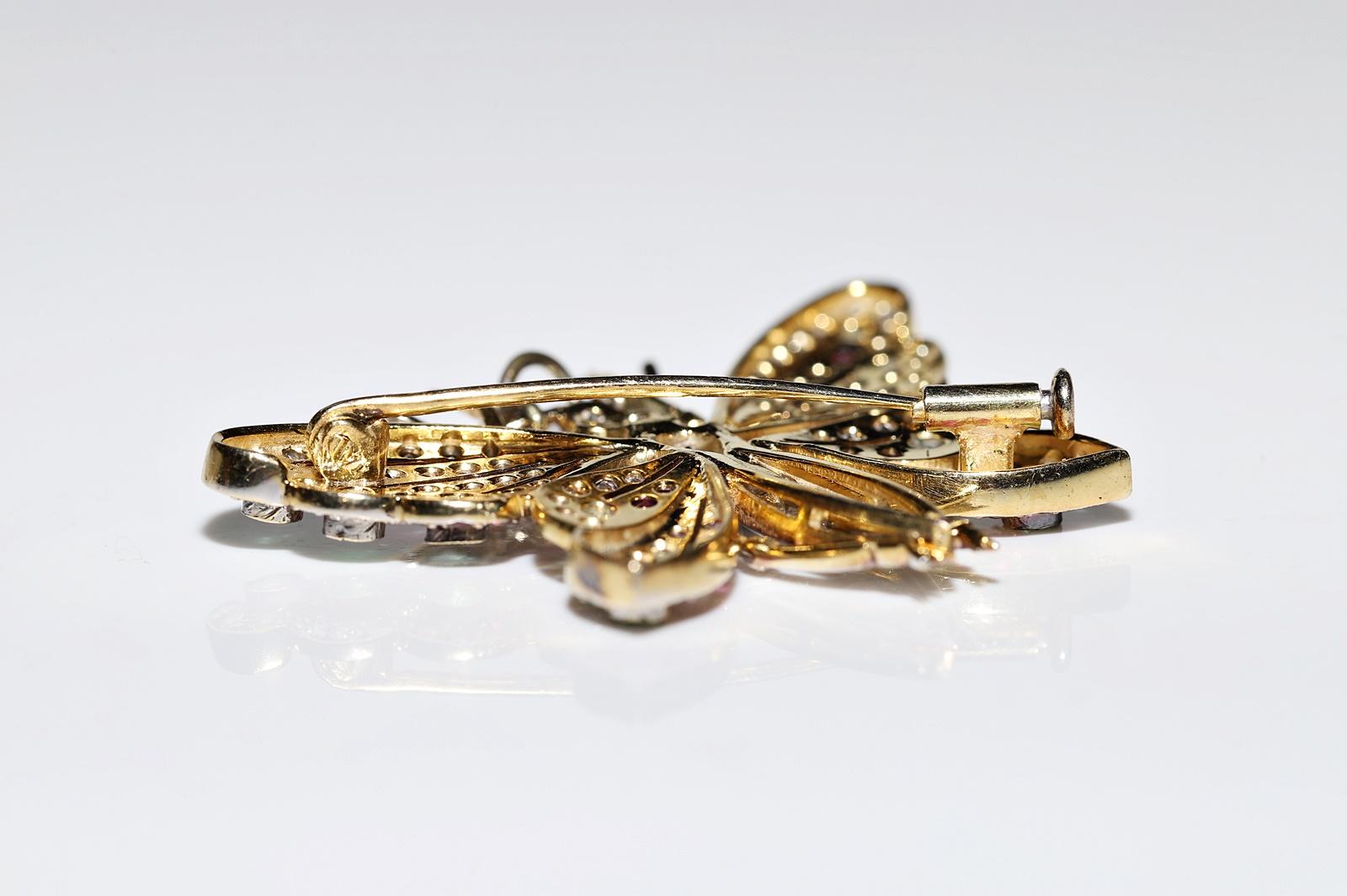 Vintage 18k Gold Natural Diamond Sapphire Ruby Emerald Butterfly Brooch For Sale 3