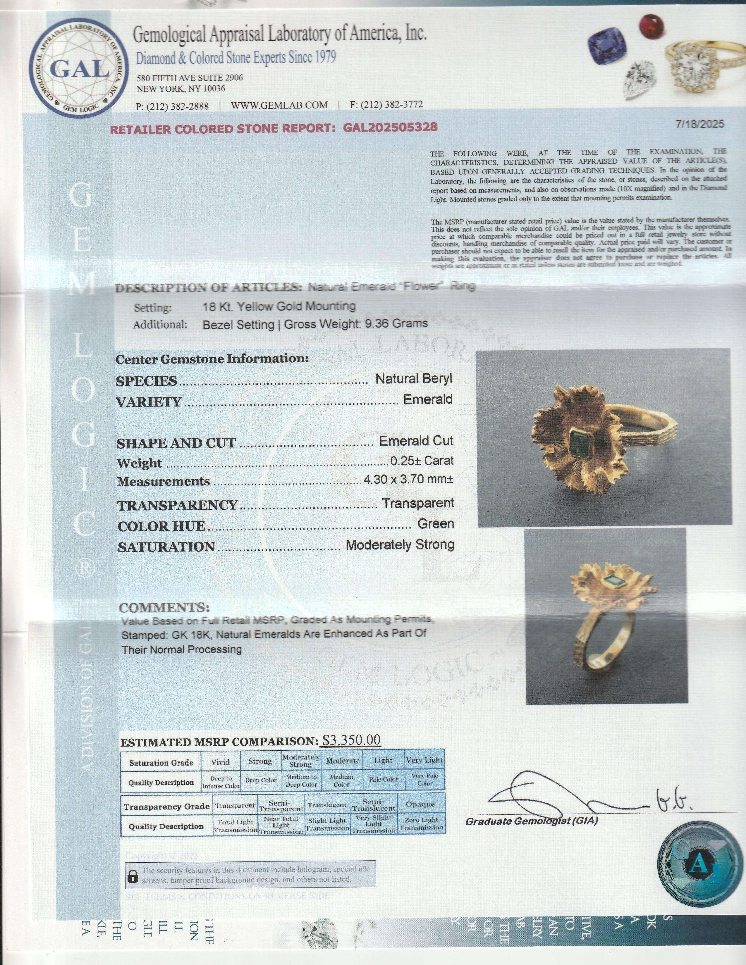 Vintage 18K Gold & Natural Emerald Figural Flower Ring en venta 10