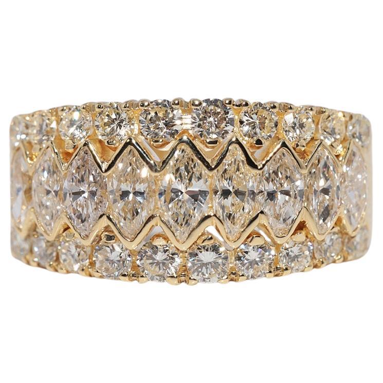 Vintage 18k Gold Natural Marquise Cut And Brilliant Cut Diamond Band Ring