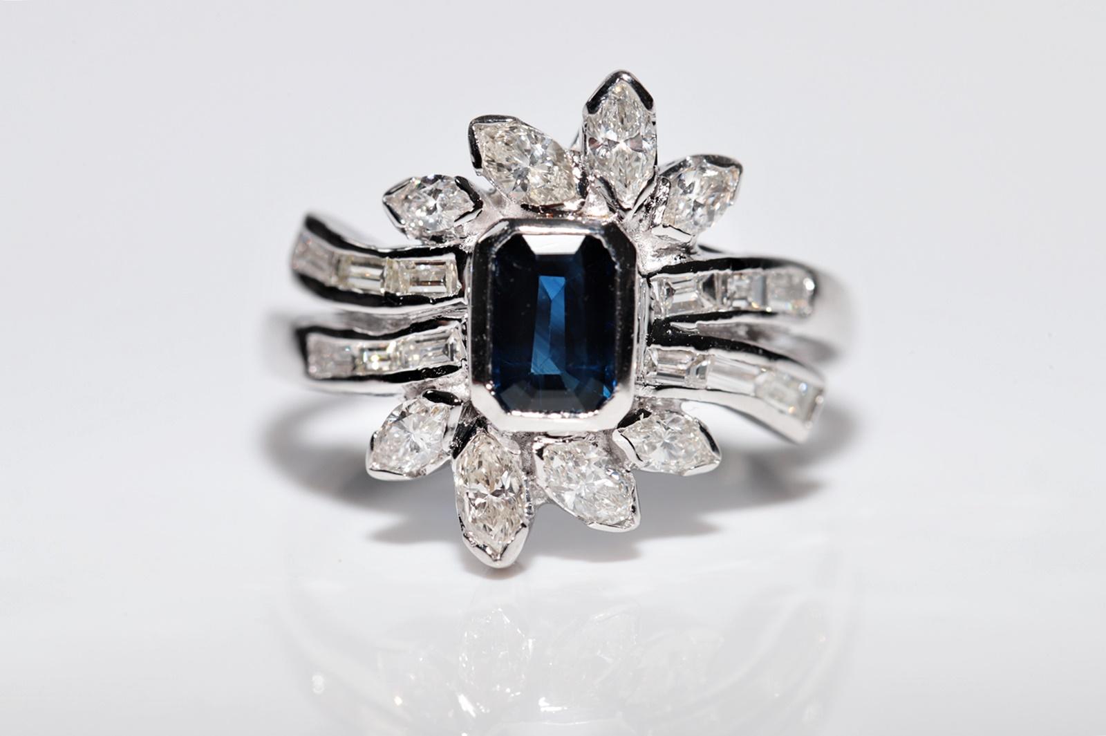 In very good condition.
Total weight is 5.8 grams.
Totally is diamond 1 ct.
The diamond is has G-H-I-J color and vs-s1 clarity.
Totally is sapphire 0.80 ct.
Ring size is US 6.25 
We can make any size.
Box is not included.
Please contact for any