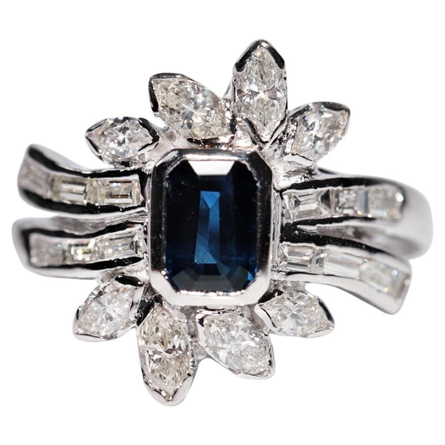 Vintage 18k Gold Natural Pear And Baguette Cut Diamond And Sapphire Ring