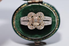 Vintage 18k Gold Natural Princess Cut Diamond And Brilliant Cut Diamond Ring