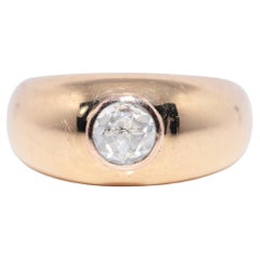 Vintage 18k Gold Natural Rose Cut Diamond Decorated Solitaire Ring