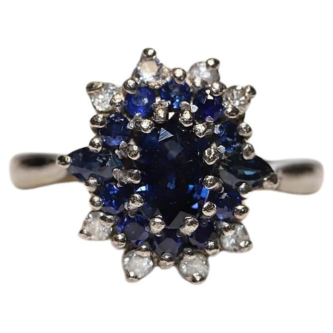 Vintage 18k Gold Natural Sapphire And Diamond Decorated Ring For Sale
