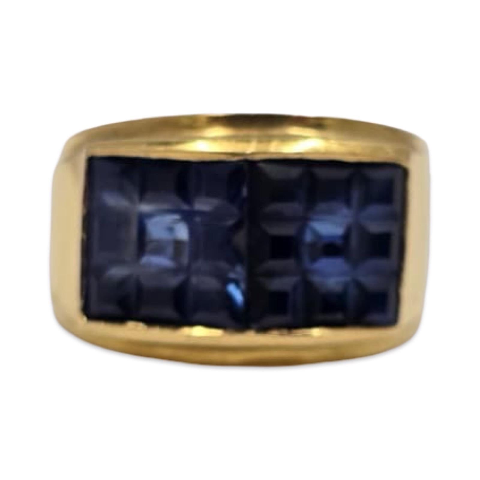 Vintage 18K Gold Natürlicher Saphir Mosaik Band Ring (Carréeschliff) im Angebot