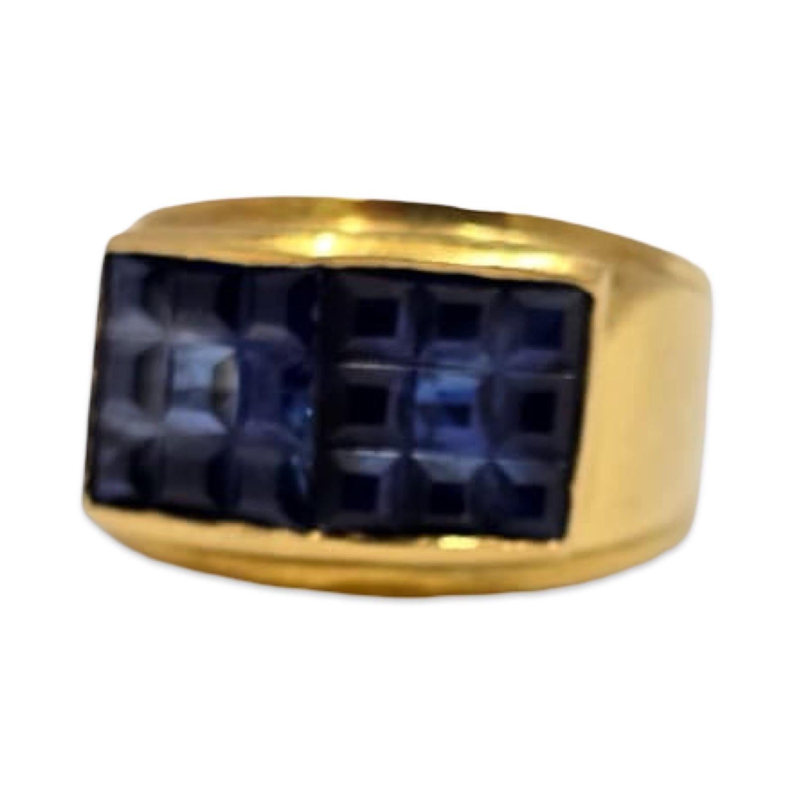 Vintage 18K Gold Natürlicher Saphir Mosaik Band Ring für Damen oder Herren im Angebot