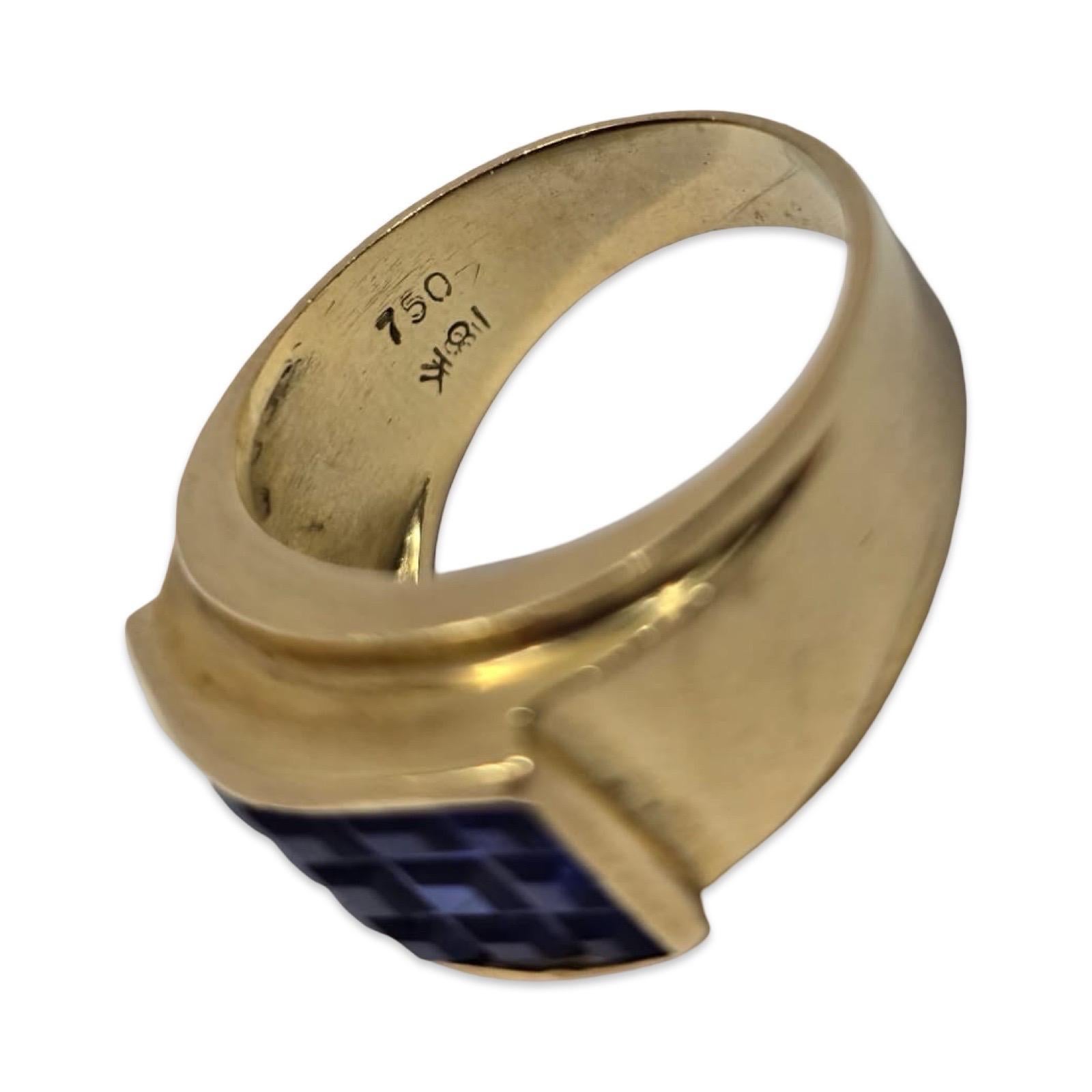 Vintage 18K Gold Natürlicher Saphir Mosaik Band Ring im Angebot 2