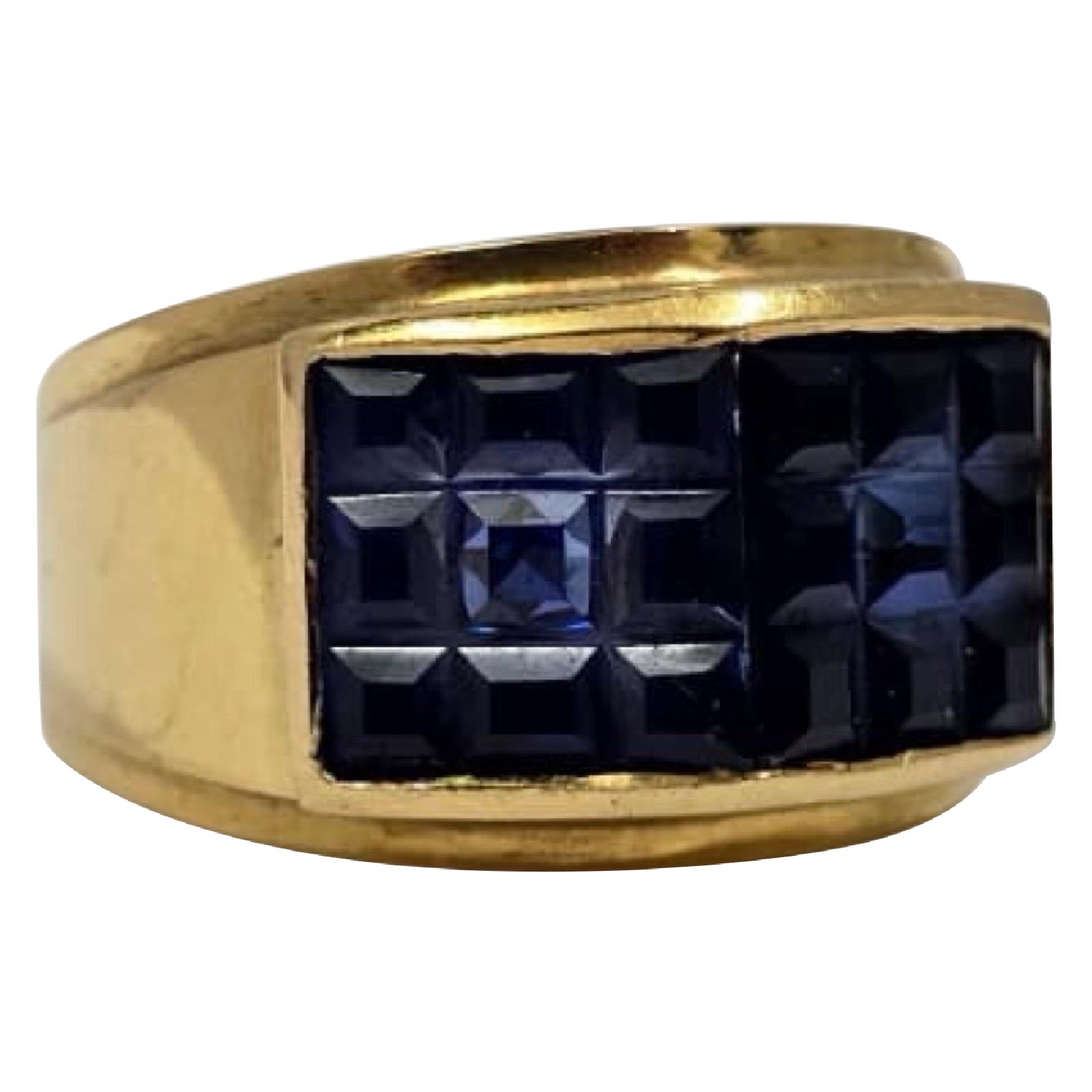 Anello a fascia con mosaico di zaffiri naturali in oro 18 carati vintage