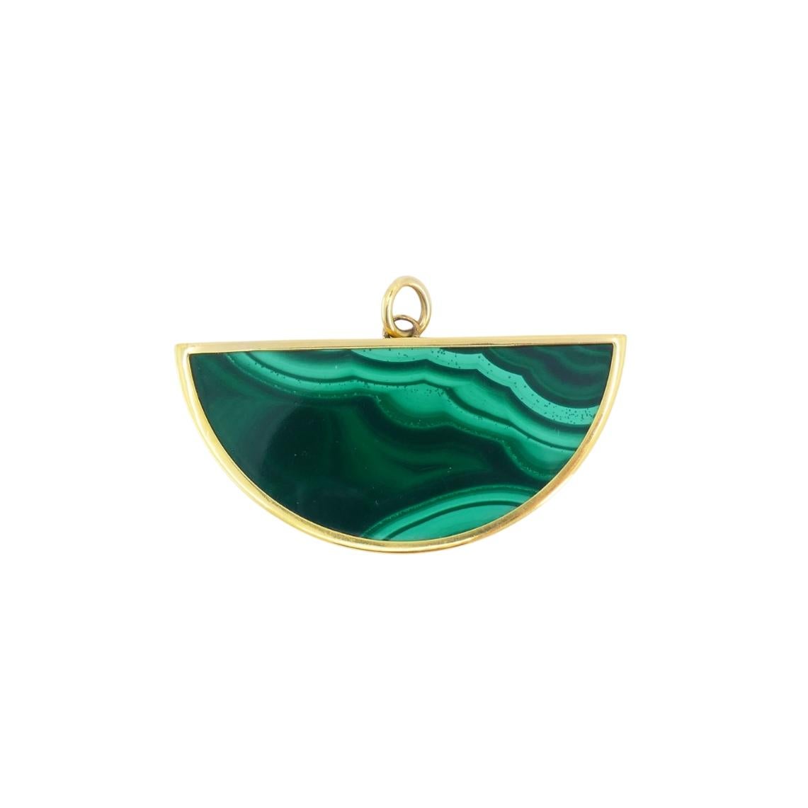 Collana vintage in oro 18k con ciondolo in malachite e catena ovale A Link in vendita 6