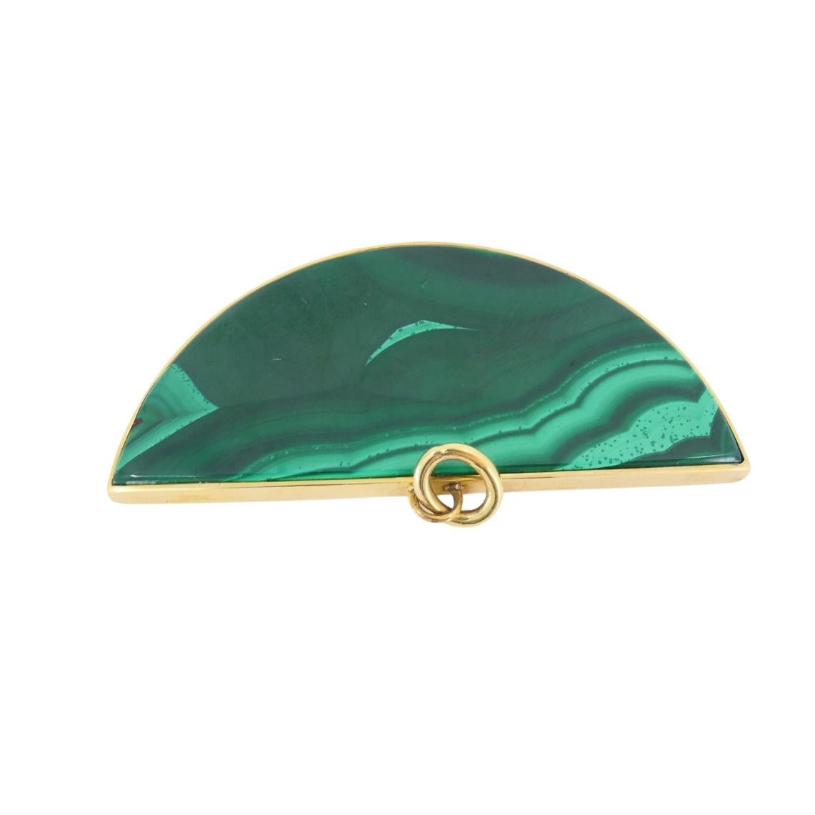 Collana vintage in oro 18k con ciondolo in malachite e catena ovale A Link in vendita 4
