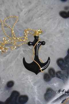 Vintage 18k Gold Onyx Anchor Pendant Limited Edition