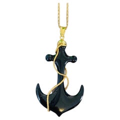 Vintage 18k Gold Onyx Anchor Pendant Limited Edition
