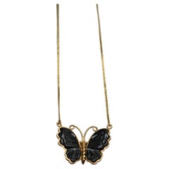 Vintage 18k Gold Onyx Butterfly Necklace One-of-a-kind